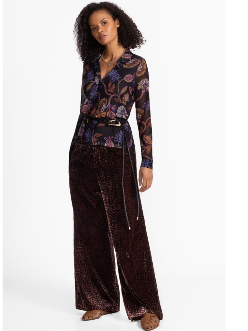 NWT Johnny Was Leopard WIDE LEG Silky VELVET PANT Size US L